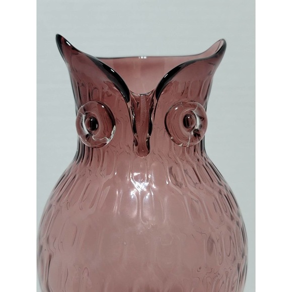 RARE VINTAGE ART GLASS OWL BIRD VASE PURPLE 14 1/4" Tall In Excellent Condition - Picture 5 of 12
